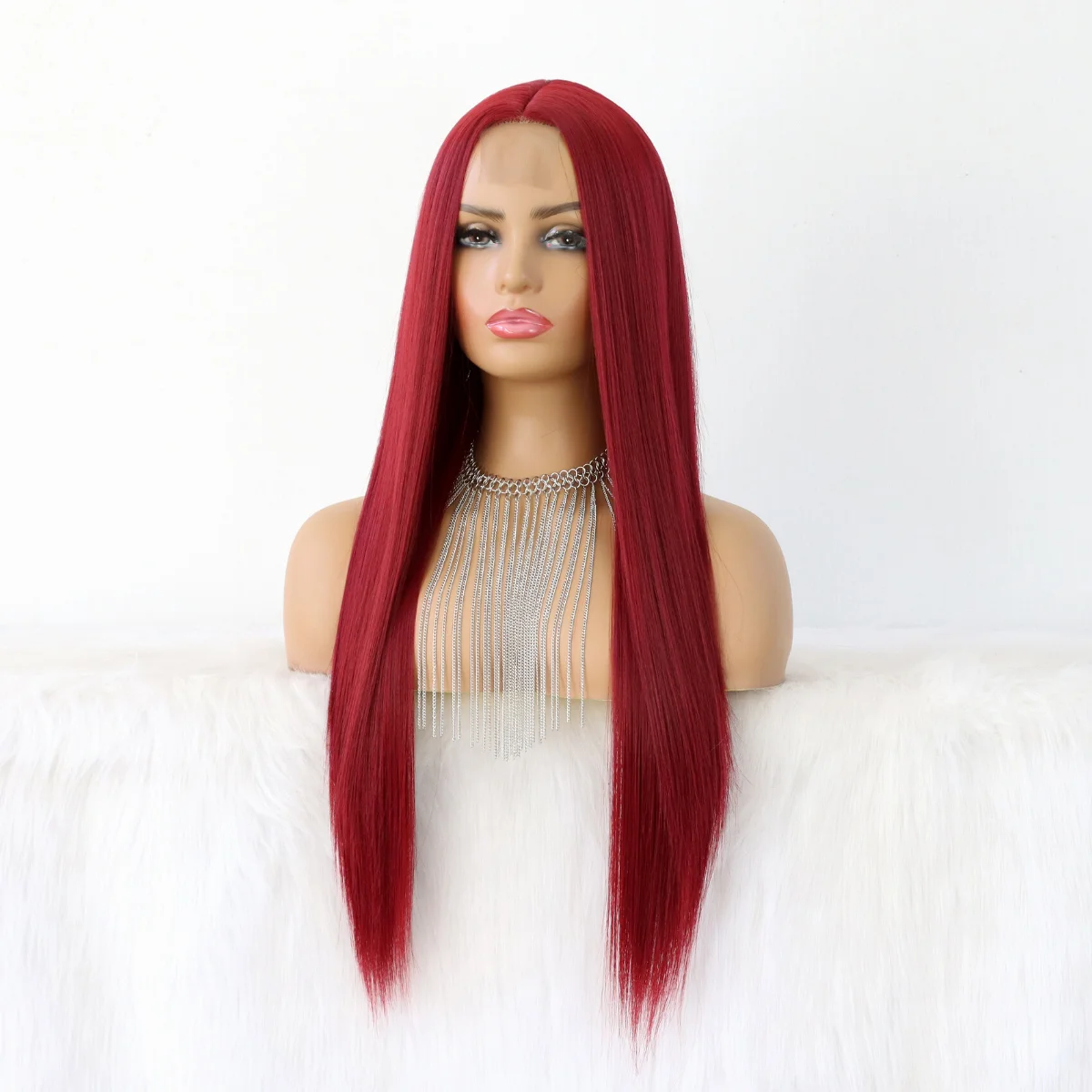Red Wigs For Women Heat Resistant Synthetic Lace Wigs Fashion Long Straight Wig 180 Density 22-24 inch