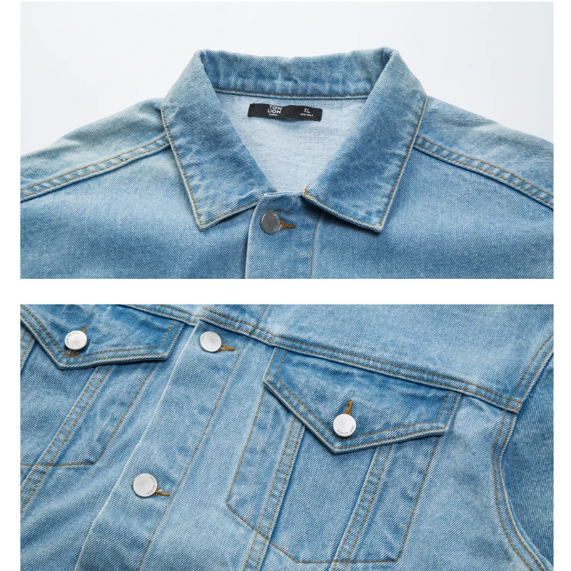 Мужская джинсовая куртка TONLION синяя с длинным рукавом и принтом в виде большой