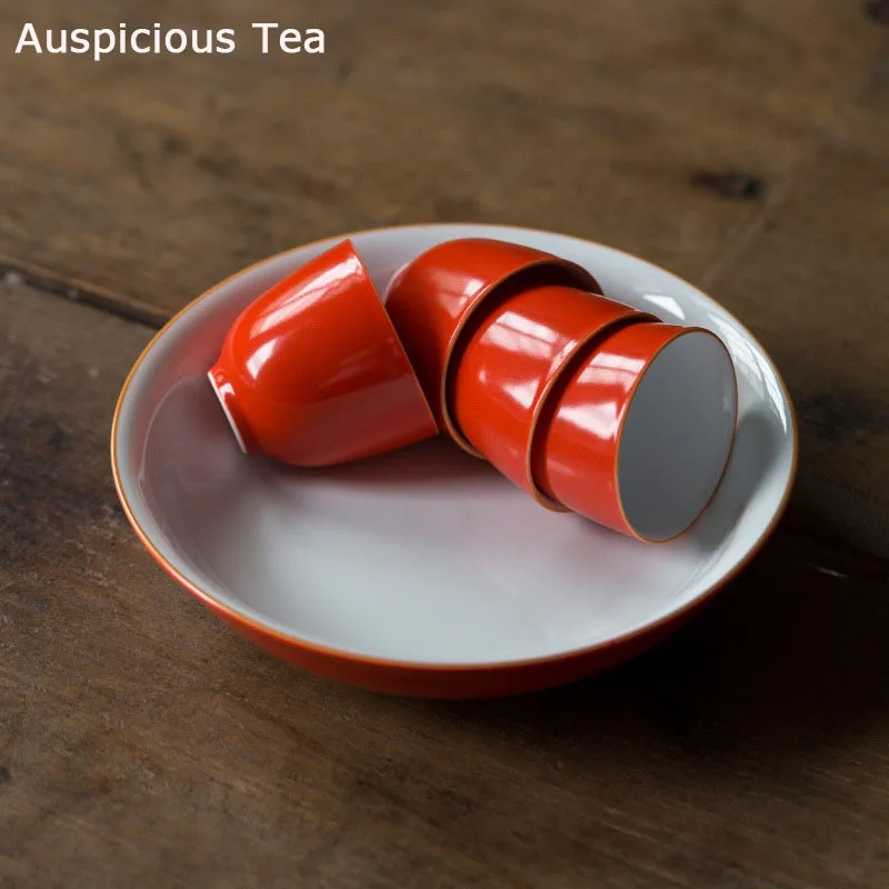 

Japanese Style Coral Red Glaze Bamboo Tea Tray Ceramic Pot Pot Holder Support Tea Table Small Tea Tray Fruit Tray Tea Cake Tray