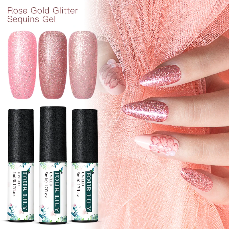 4 лилии 5 мл розовое золото гель для ногтей с блестками голографический лак