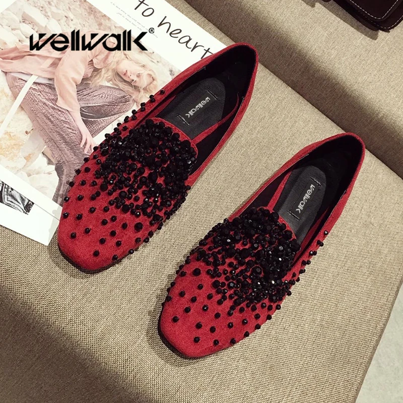 Туфли на плоской подошве со стразами женские лоферы с круглым носком модные