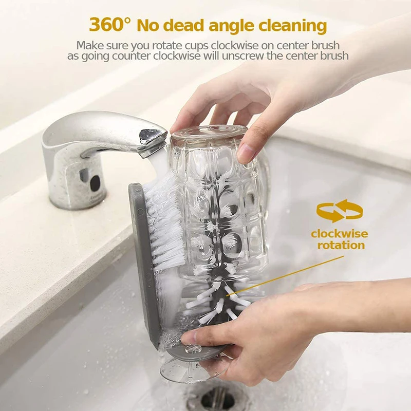 

Glass Cup Cleaner for Sink Glass Washer Brush with Suction Base Kitchen Accessories Sink Home Tools with Cups Lip Washing Set