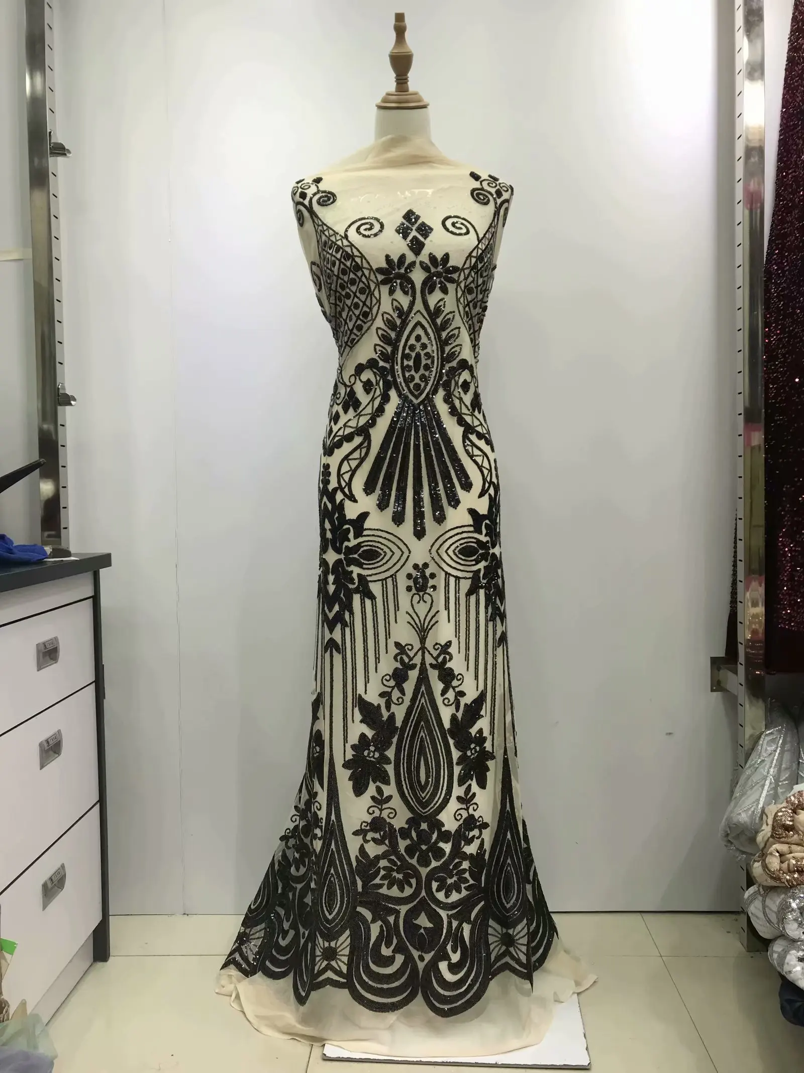 2020 синяя красивая кружевная ткань с французскими блестками модная яркая