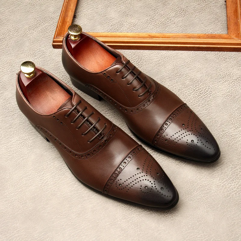 

QYFCIOUFU Oxford Men Dress Shoes Formal Business Lace-up Full Genuine Leather Minimalist Shoes For Men Fashion Men Shoes Wedding