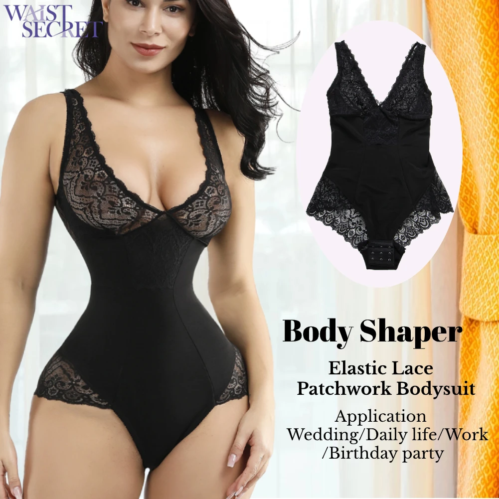 Женское корректирующее белье кружевное боди в стиле пэчворк сексуальное