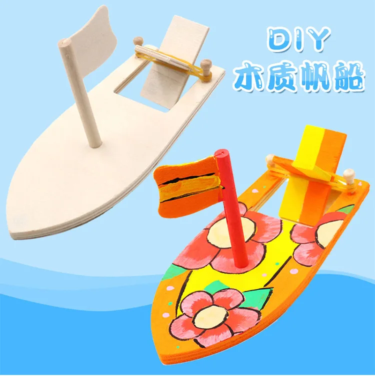 Wooden sailboat creative painted white blank model toddlers children painting DIY ship handmade material package | Игрушки и хобби