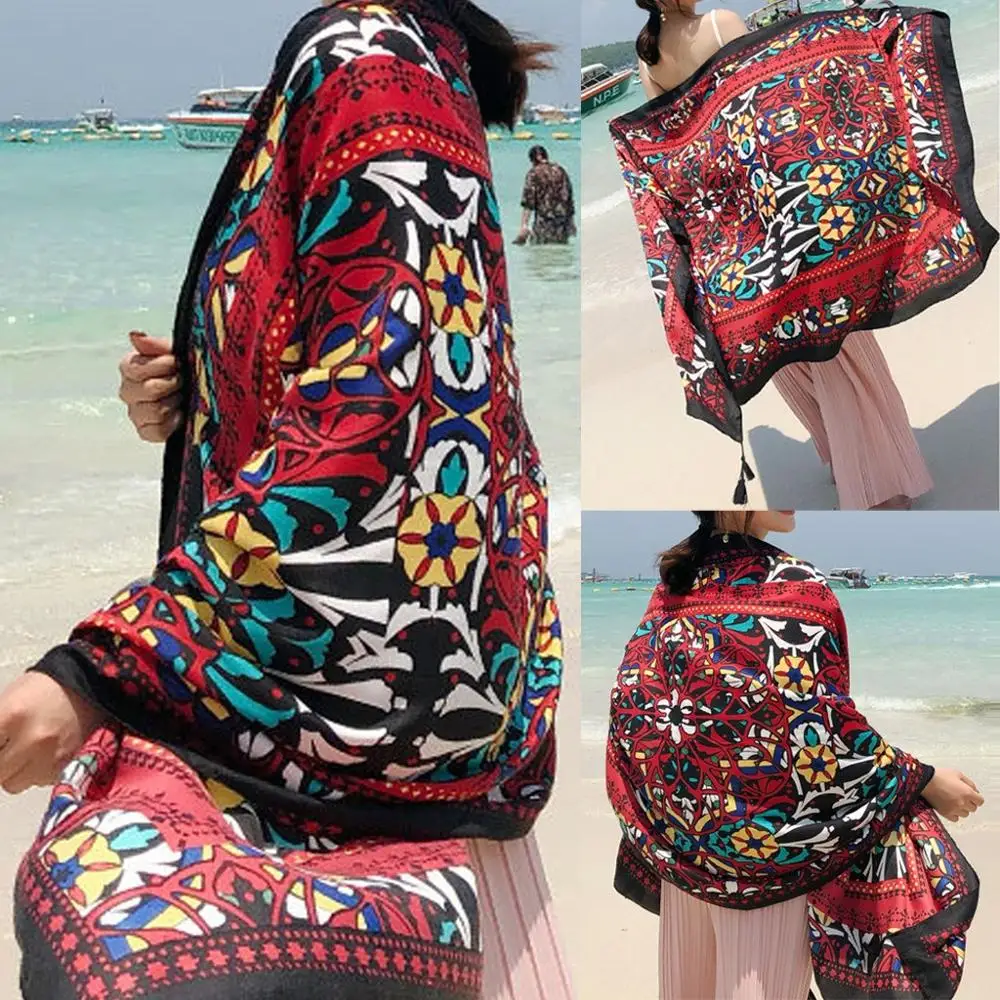 Модный 2020 для женщин шарф Павлин перо печати Шелковый защиты от солнца пляжное