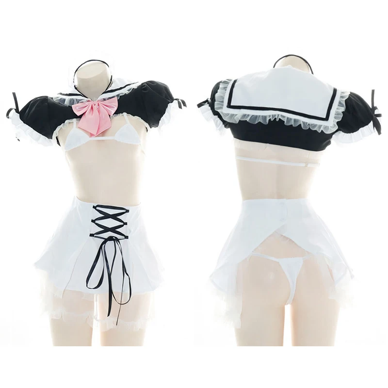 

Lolita School Girl Club Wear Japan Cheerleading Cosplay Costumes Sweet Sailor Collar Crop Tops with Ruffle Mini Skirt Drop Ship
