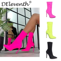 2021 womens shoes mid tube boots stretch cloth socks boots pointed stiletto high heels large size womens boots 35 43 size