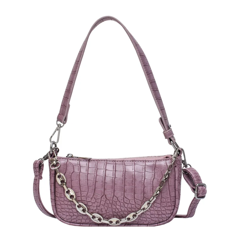 

Vintage Purple Alligator Baguette Shape Bag Luxury Leather Handbag 2020 New Fashion Shoulder Bag Womens Messenger Crossbody Bags
