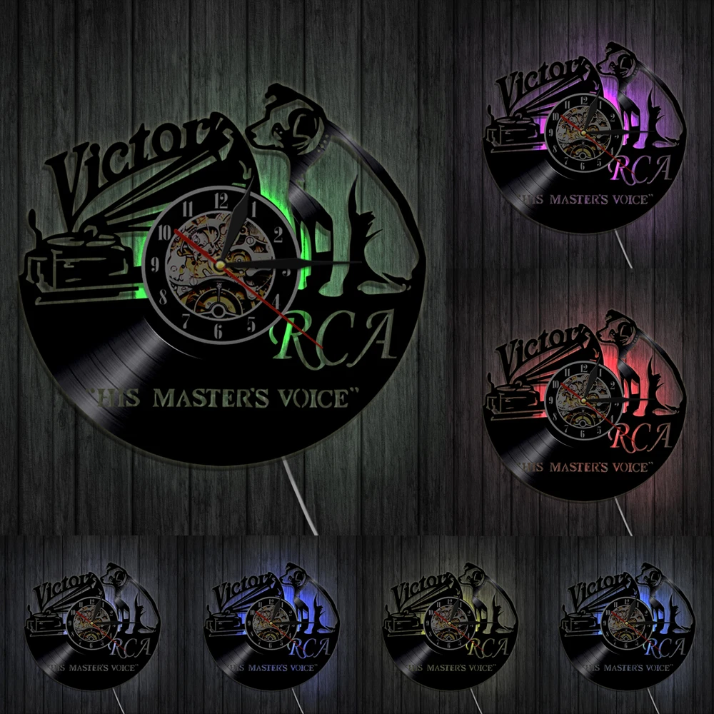 Виниловые часы Victor RCA с изображением милой собаки Настенный декор ручной работы