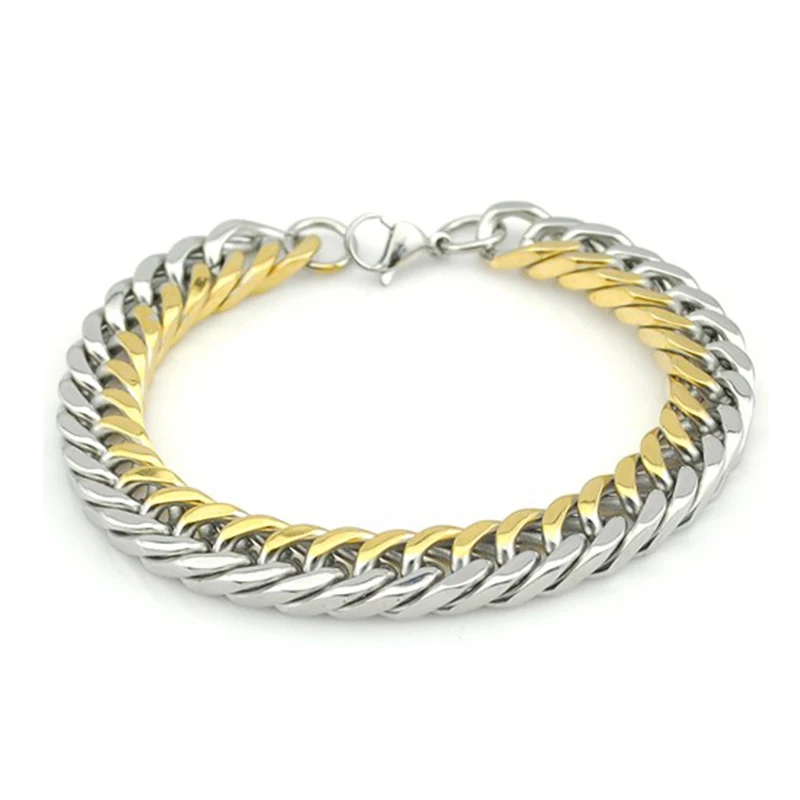 Браслет цепочка мужской из нержавеющей стали и золота кубинская цепь хороший