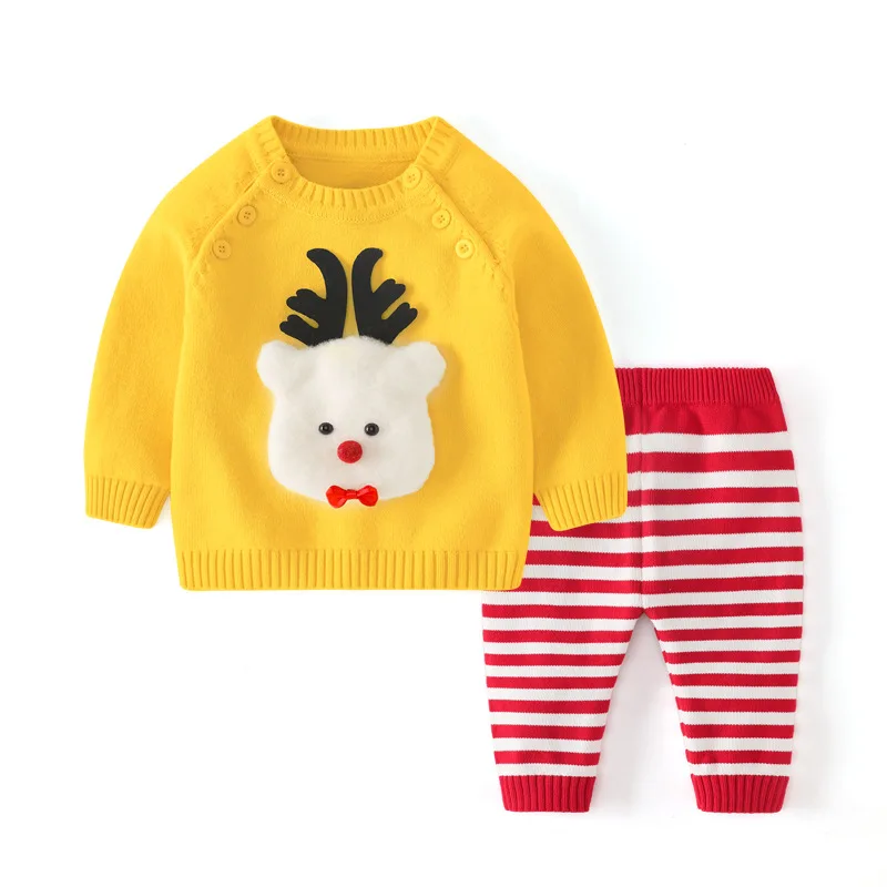 Autumn Baby Set Knitted Boys Girls Clothing Sets 2pcs Pullover Long Sleeve Tops Striped Pants Winter Fashion Clothes | Детская одежда и