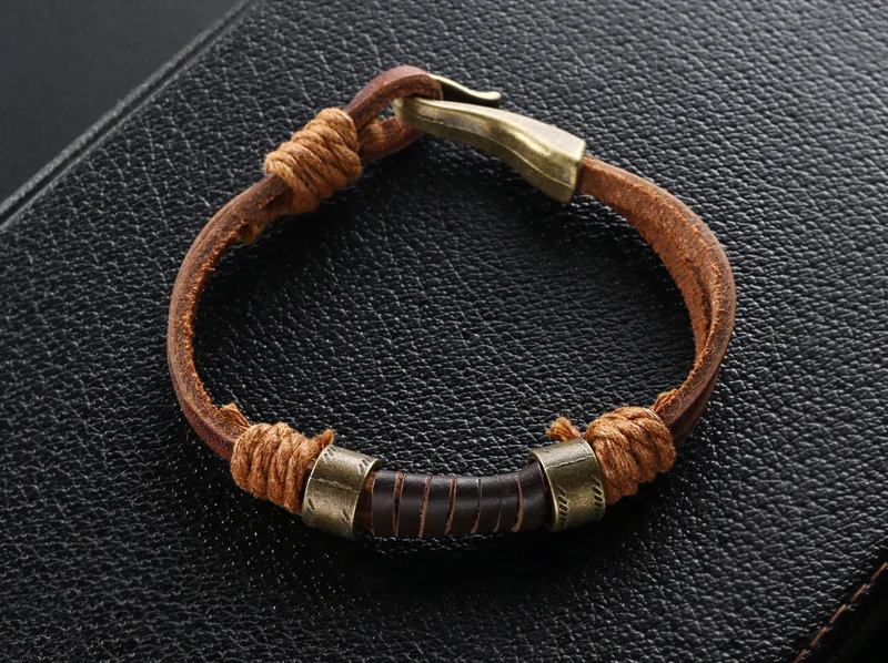 Kirykle Fashion Design Brown Punk Handmade Wide Men Leather Bracelets Women Vintage Cuff Bangle Male Homme Jewelry Accessories
