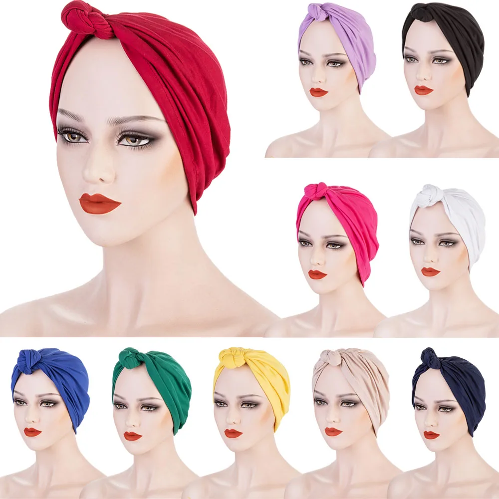 

Muslim Jersey Hijab Turban Cap Cotton Knot Twist Soild Turbante Hat Islamic Headwear India Bonnet for Women Inner hijab Caps