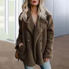 Женское длинное пальто из искусственного меха, теплая куртка на осень и зиму, двубортная теплая куртка, женское плюшевое пальто из искусственного меха, верхняя одежда