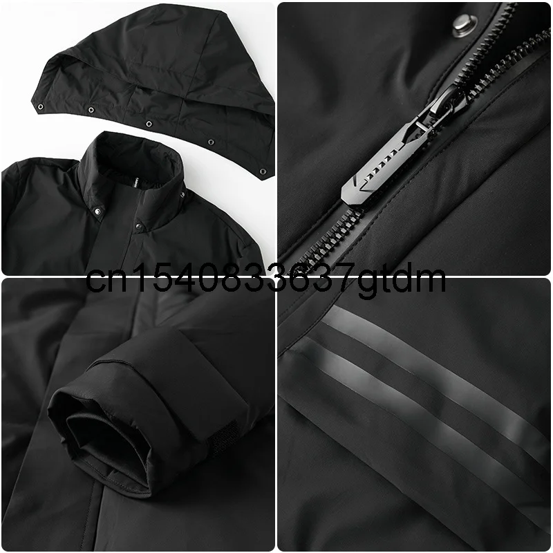 

2021 winter new men's fattening plus size thickened warm standing collar hooded down jacket