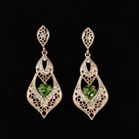 bing tu gold color bluegreen crystal long drop earrings jewelry for women girls party bridal vintage hollow earring brincos
