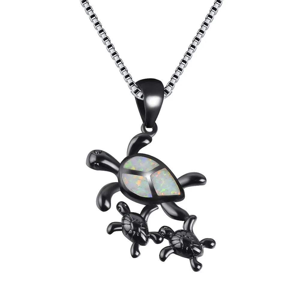 

Unique Style Female Turtle Animal Pendant Necklace Fashion Silver Color Choker Chain Necklace Blue White Opal Necklace For Women