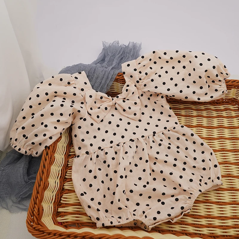 Модный комбинезон для новорожденных 2021 льняной мягкий повседневный в горошек с