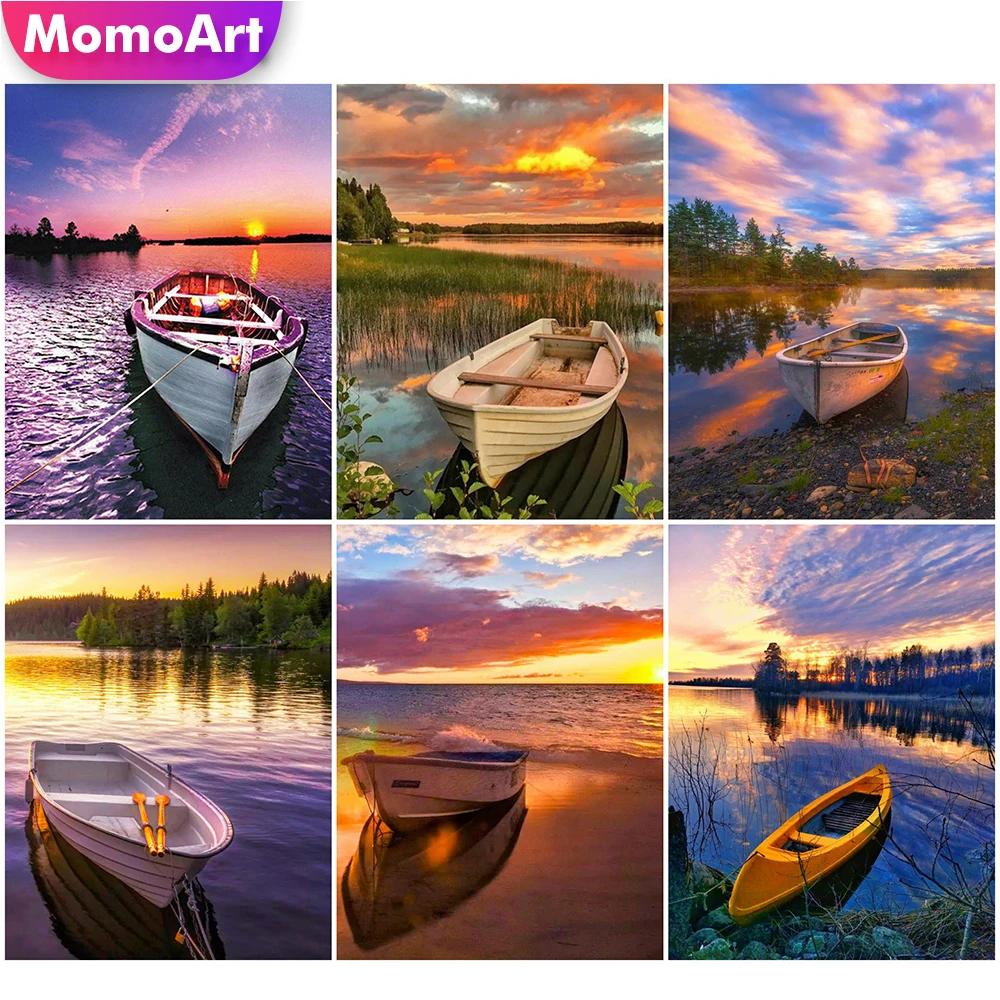 

MomoArt Алмазная вышивка закат полный квадратный сверло алмазная живопись пейзаж Стразы мозаика корабль Настенный декор