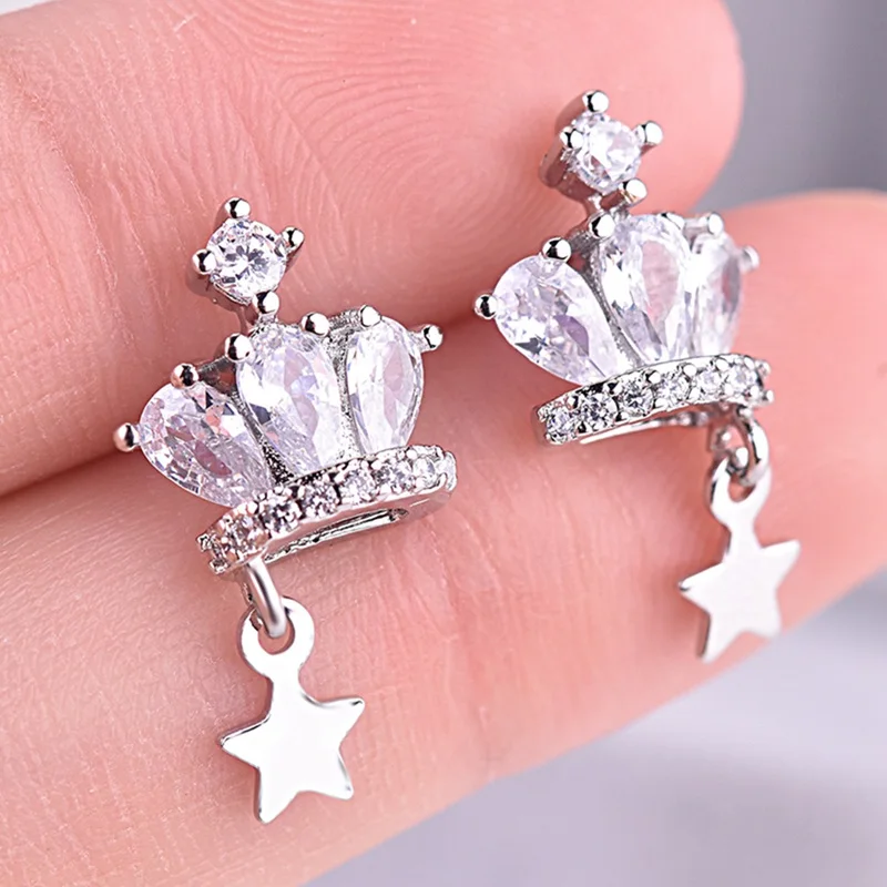 Серьги мозаика CZ Циркон Корона серьги гвоздики со звёздочками для Для женщин