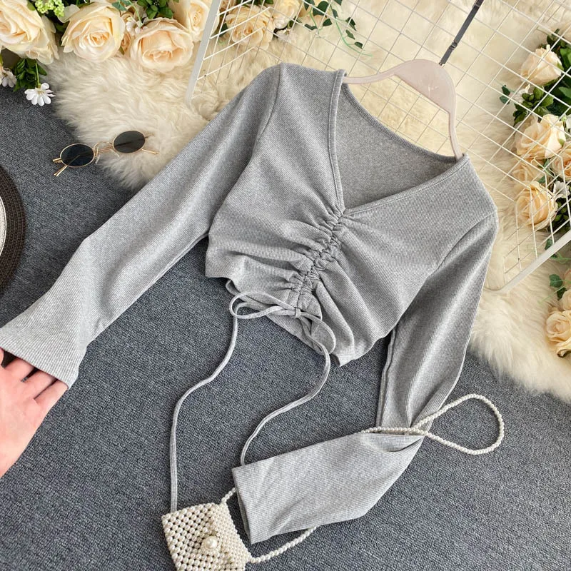 

2021 Spring Summer Solid color Short cropped all-match T-shirt top + ruffled hip Mermaid skirt suit two-piece sets female