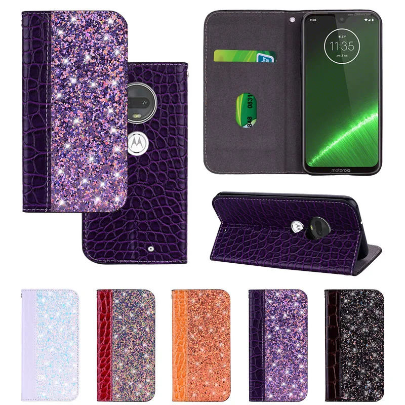 Блестящий кожаный чехол книжка для телефона Motorola Moto G7 G6 Play G5S E5 E4 C G5 Plus One Power P30