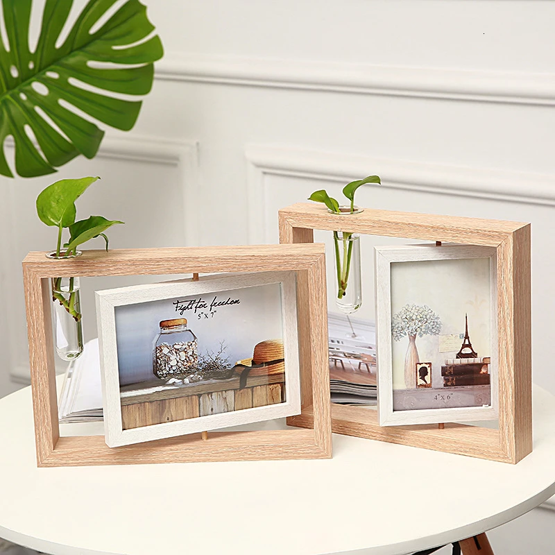 Light wood Европа 6 дюймов 7 дюймов Двусторонняя фоторамка маятник платформа зеркало фоторамка стол вращающийся водная культура как рамка - Цвет: Light wood