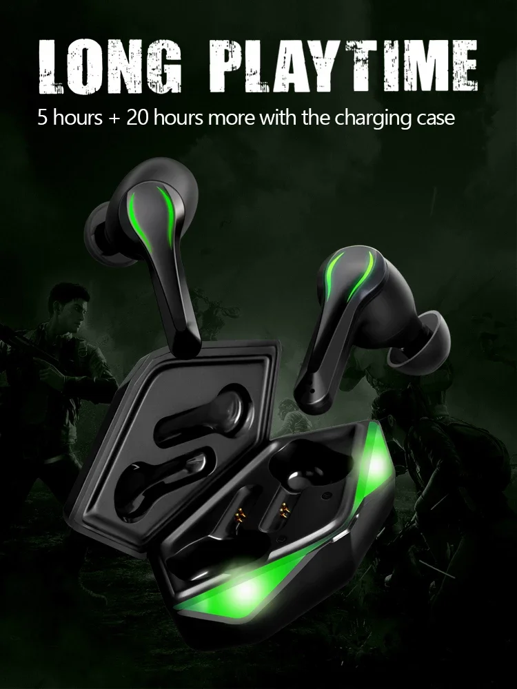 

Summer Sports Gaming Earbuds 65ms Low Latency TWS Bluetooth Earphone with Mic Bass Audio Sound Positioning PUBG Wireless Headset