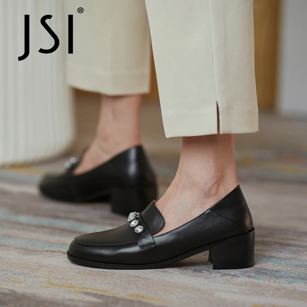 

JSI/демисезонные туфли-лодочки; Женские туфли из натуральной кожи с круглым носком, украшенные кристаллами, на низком каблуке; Офисные женски...