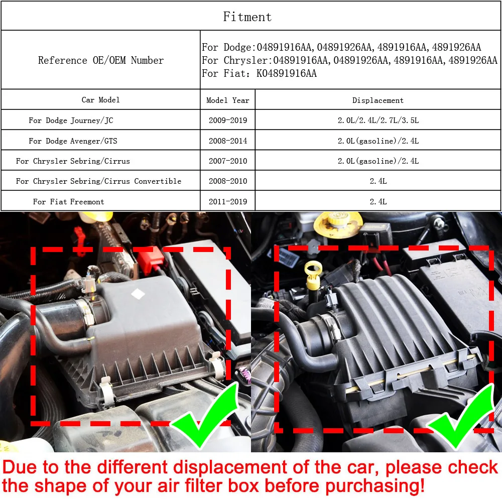 Воздушный фильтр для Dodge Journey JC 2009 2010 2011 2012 2013 2014 2015 2016 2017 2018 2019 2.4L Fiat Freemont