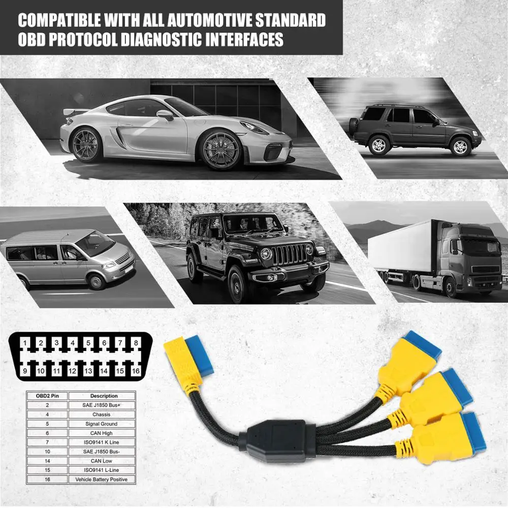 Кабель-разветвитель AUTOOL OBD2 удлинительные кабели от 1 до 3 переходник 16-контактный
