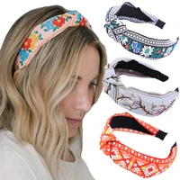 new retro knotted headband for women hair accessories girls flower embroidery elastic hairbands hair hoops band headwear bezel