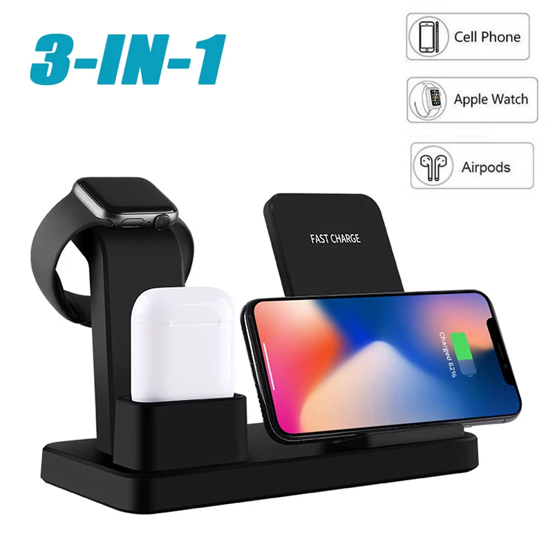 Беспроводная подставка для зарядного устройства для iPhone airpods Apple Watch док-станция для зарядки зарядного устройства для Apple Watch Series 4 3 2 1 iPhone X 8 XS