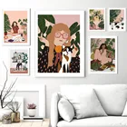 Модные домашние леопардовые растения для девочек, настенная живопись на холсте, скандинавские постеры и принты, абстрактные настенные картины для декора гостиной