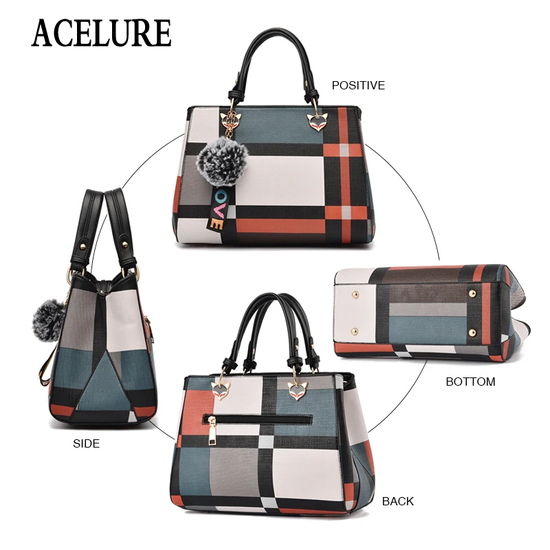 ACELURE Trendy Fashion Patchwork Women Crossbody Bags High Quality PU Leather Female Shoulder Bag with Fur Ball Handbag 4 Colors