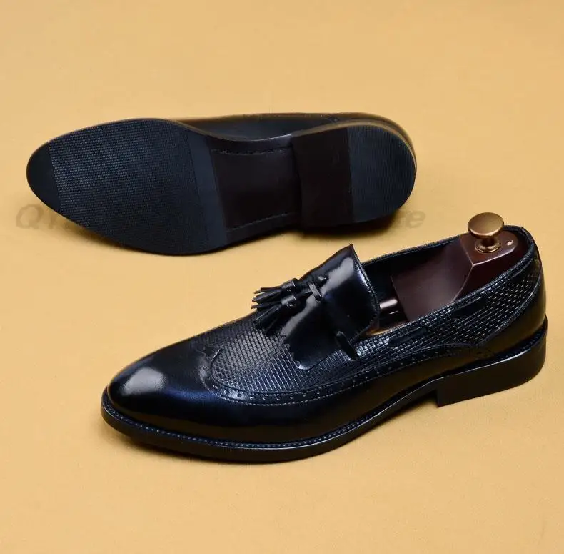 QYFCIOUFU модные официальные туфли с кисточками мужские классические острым носком