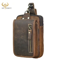 luxury natural leather men casual design vintage small hook bum bag fanny waist belt pack cigarette case 7 phone pouch 1609