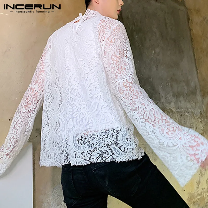 INCERUN мужской комплект из рубашки модная мужская кружевная рубашка двух предметов