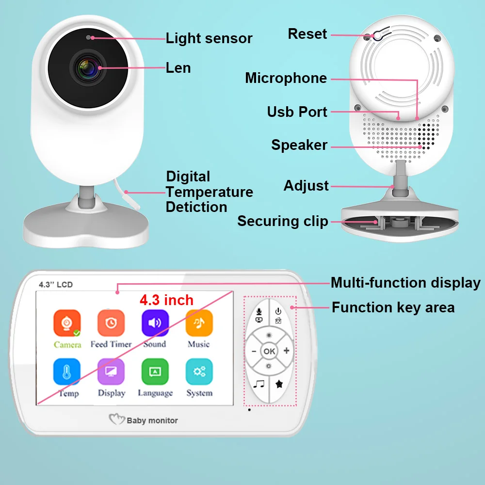 4 3 дюймов видео Видеоняни и радионяни с Камера двухканальную аудиосвязь няня