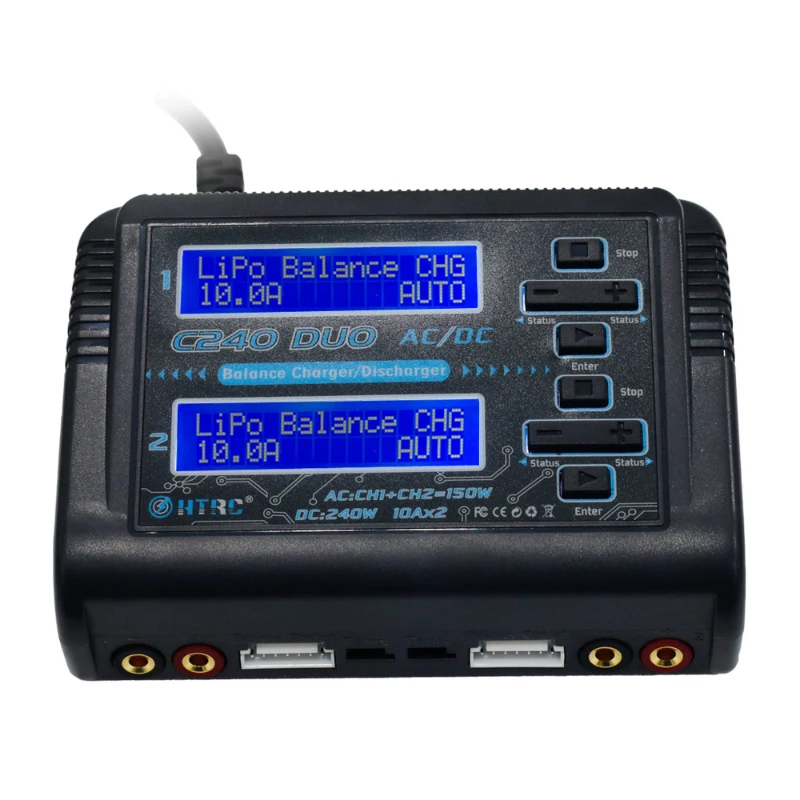 HTRC зарядное устройство Lipo C240 DUO AC/150W DC/240W Двухканальное 10A Dis для LiHV LiFe Lilon NiCd NiMh Pb -