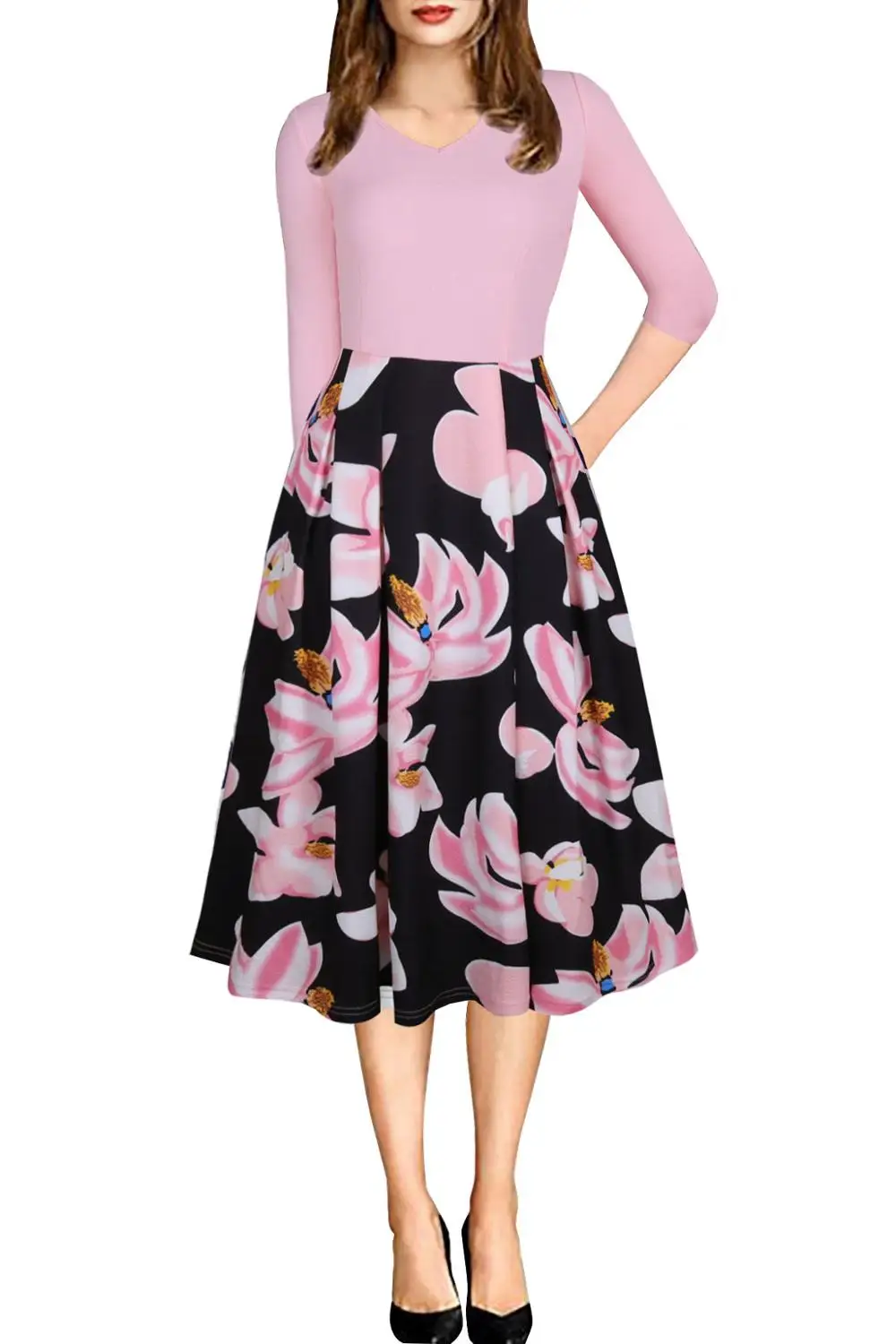 Женский Летний стиль 2019 винтажное лоскутное платье с рукавом 3/4 плиссированное