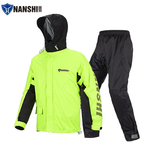 NANSHI Green suit NANSHI светоотражающий мотоциклетный плащ куртка брюки водонепроницаемый костюм Tuta Antipioggia Moto Chuva Motocicleta езда на велосипеде - Цвет: NANSHI Green suit