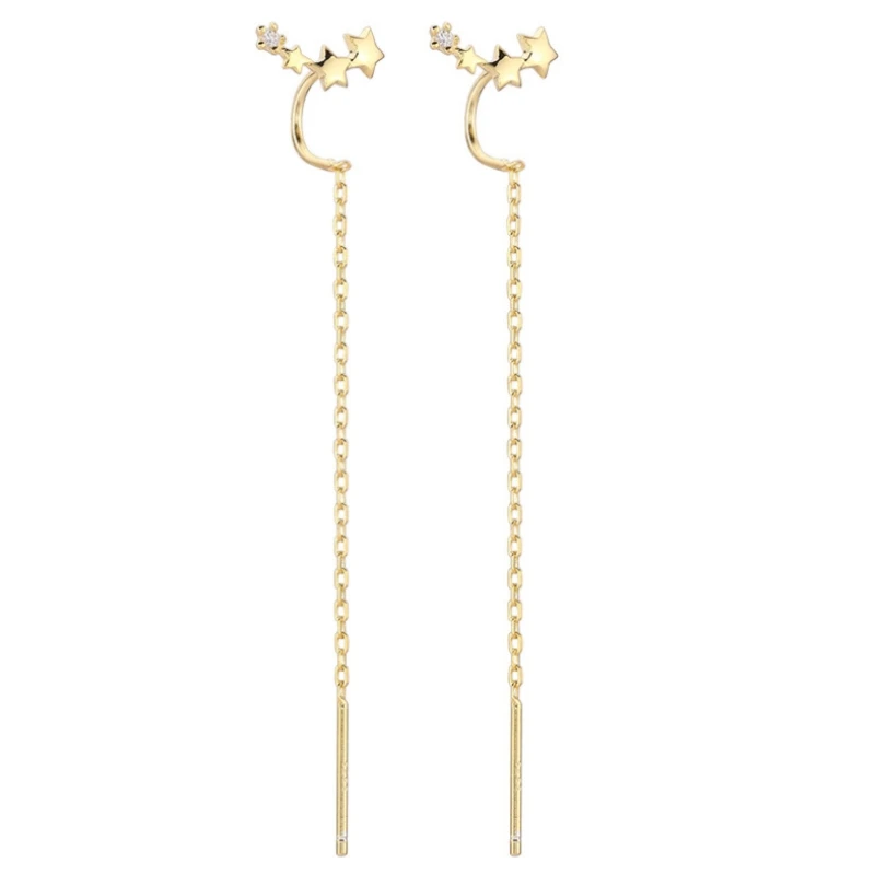 

925 Sterling Silver Five-pointed Star Ear Line Chain Earrings Tassel Earring Ear Line oorbellen Birthday Gift