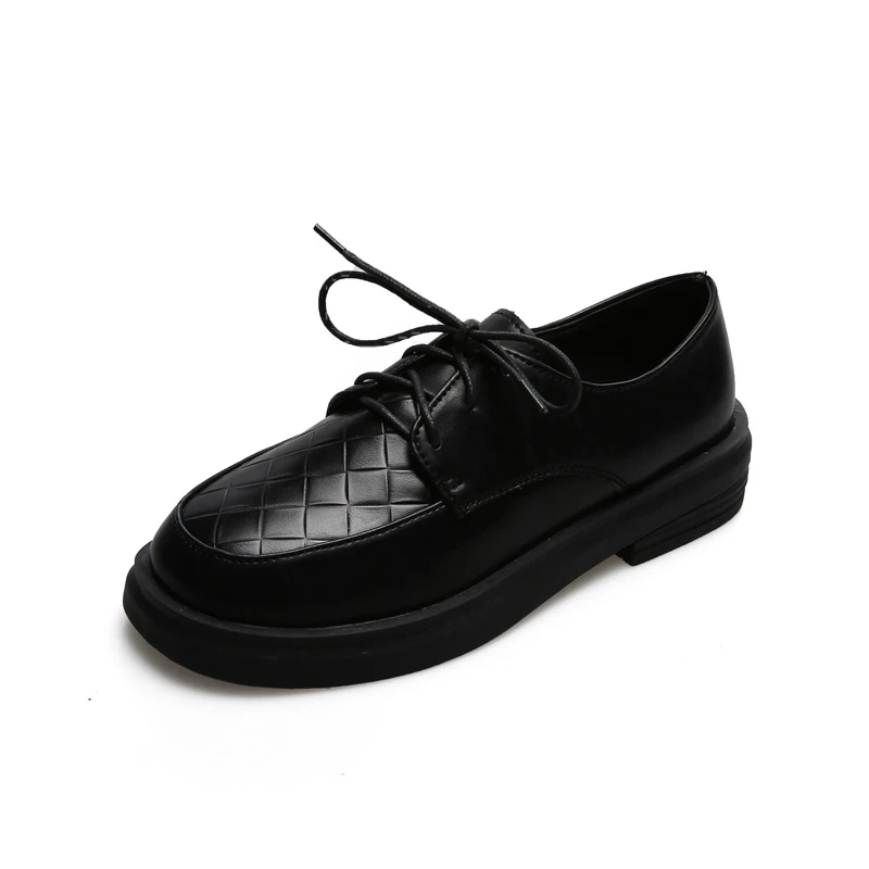 

Female Small Leather Shoes 2021 New Spring and Autumn Students Casual BLACK Lace-up Shoes Fashion Trend Womens Heels