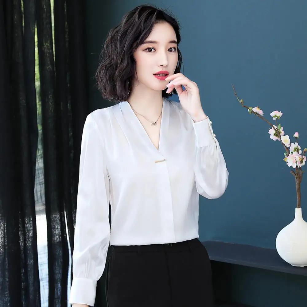 Стильная женская длинная шелковая рубашка французский элегантный стиль