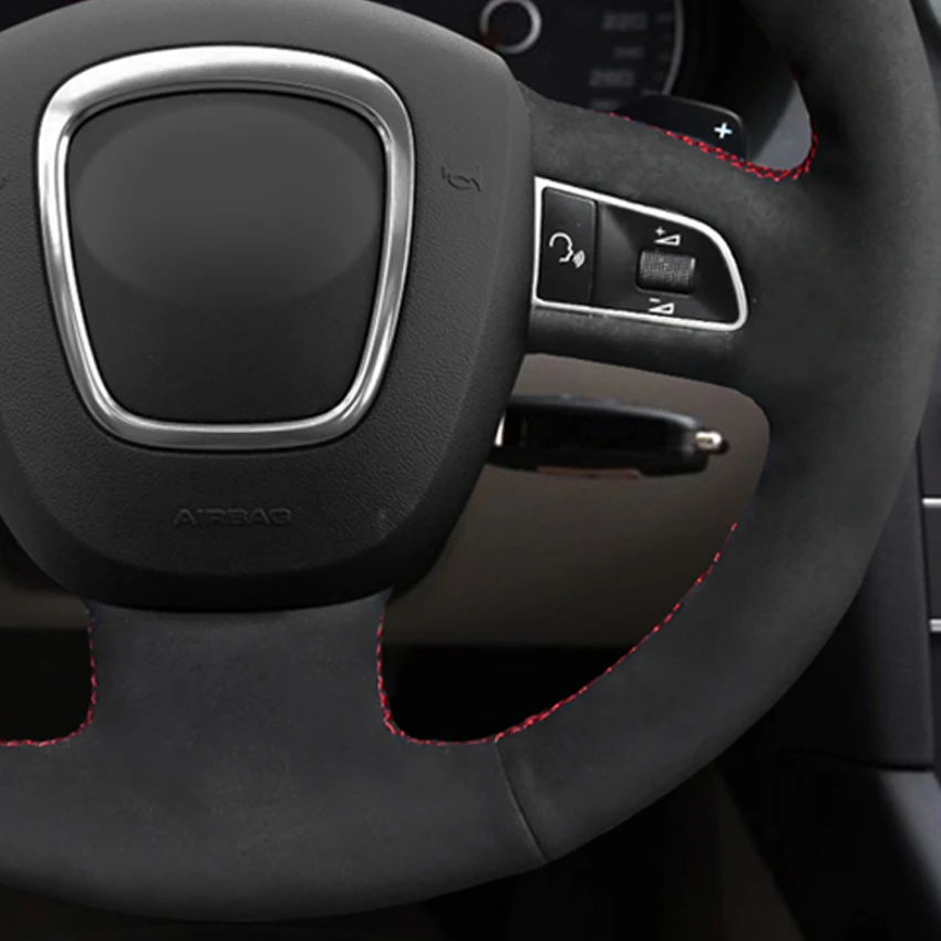 

LQTENLEO Hand Sew Car Steering Wheel Cover Black Suede For Audi A3 2006-2013 A5 S5 2008-2012 S6 Q7 2007-2011 RS4 2007-2008
