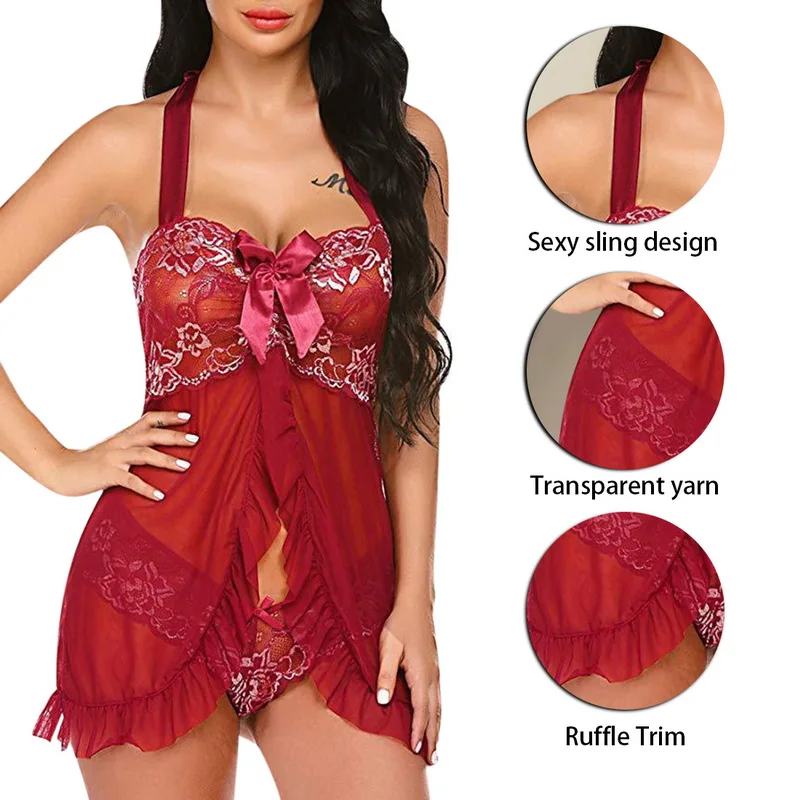 

2021 Ladies Sexy Lingerie Erotic Underwear Bow Babydoll Panties Women Costumes G-string Set Adult Home Clothes Female Lingerie