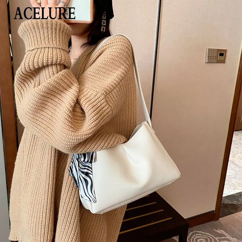 

ACELURE Solid Color High Capacity Commute Shoulder Crossbody Bags Female Soft PU Leather Messenger Bags Shopping Purse Handbags